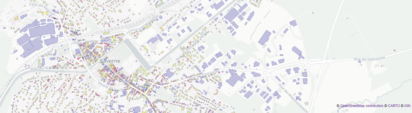 Cette image représente les classes DPE des logements obtenues sur Saverne avec l'outil Go-Rénove.